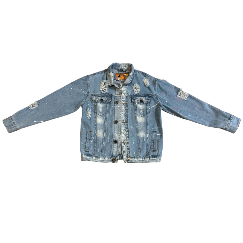 Men’s Light Blue Distressed Denim Jacket size Small - Picture 2 of 6